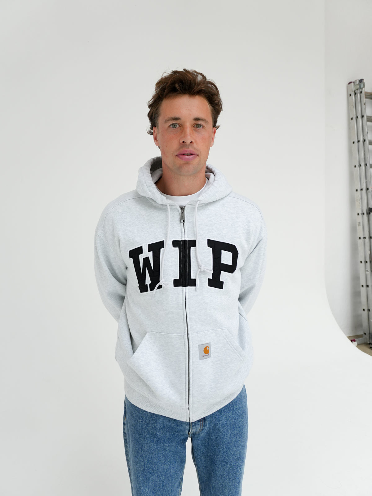 HOODED WIP SWEAT JACKET IN ASH HEATHER GREY BY CARHARTT WIP