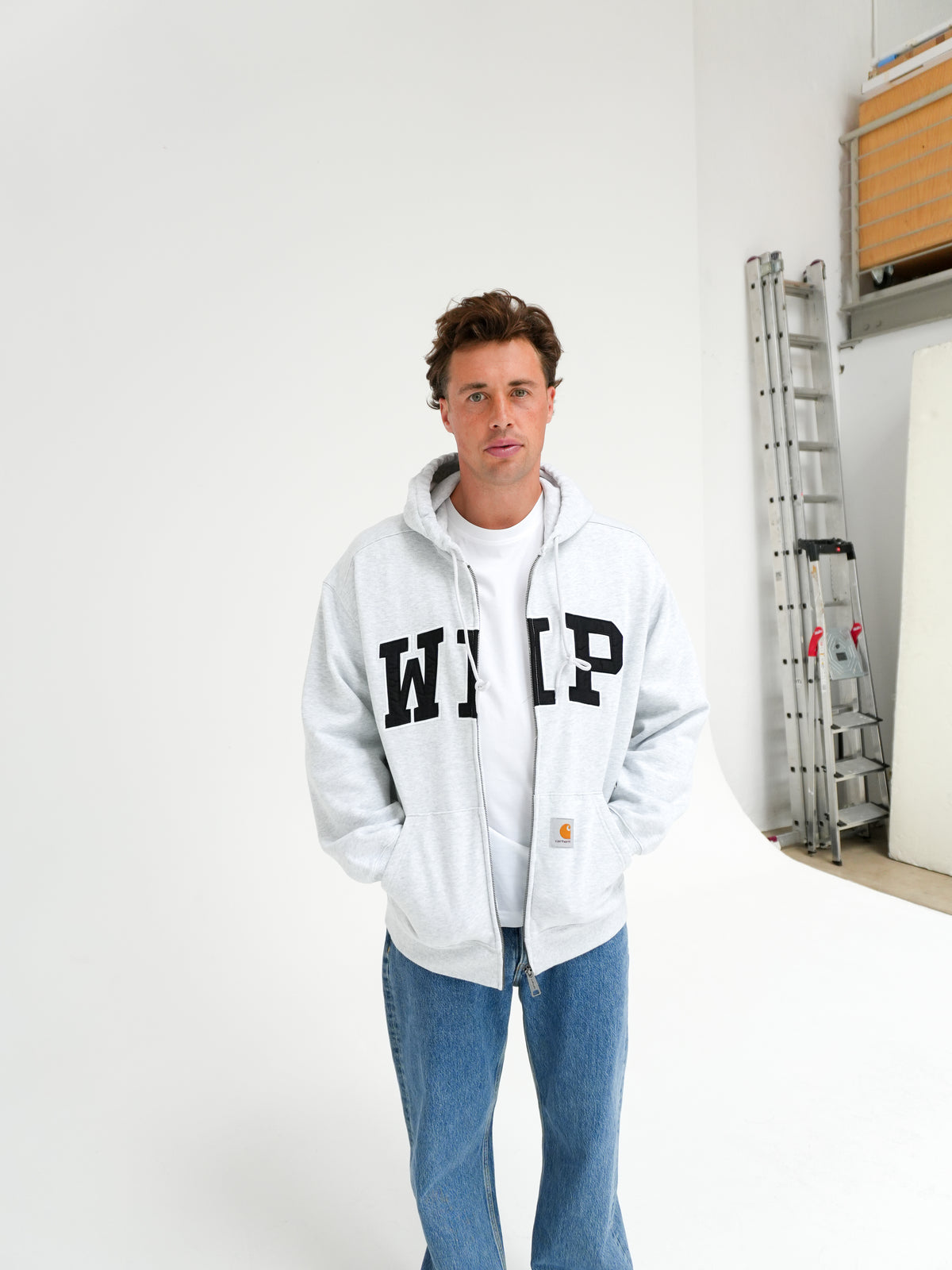 HOODED WIP SWEAT JACKET IN ASH HEATHER GREY BY CARHARTT WIP