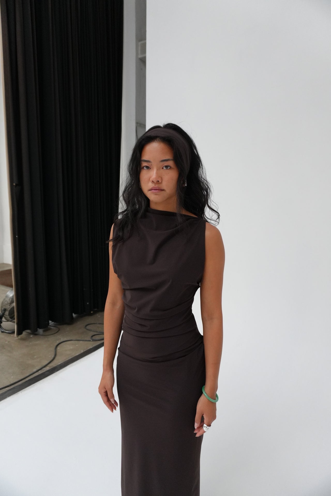ASYMMETRIC MIDI DRESS BY REYÈM