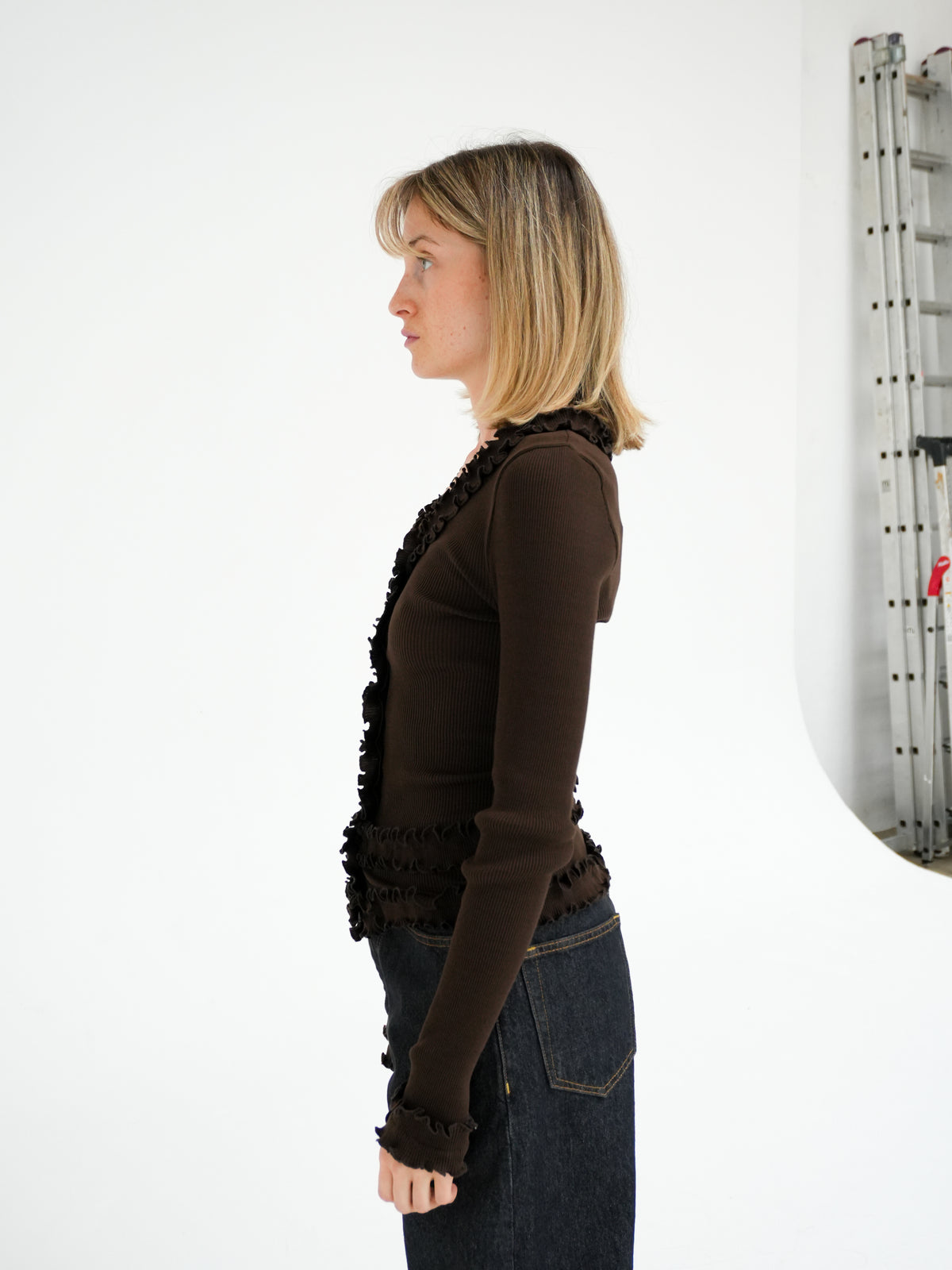 CAROLINE SEAMLESS CARDIGAN IN BROWN BY OPÉRA SPORT