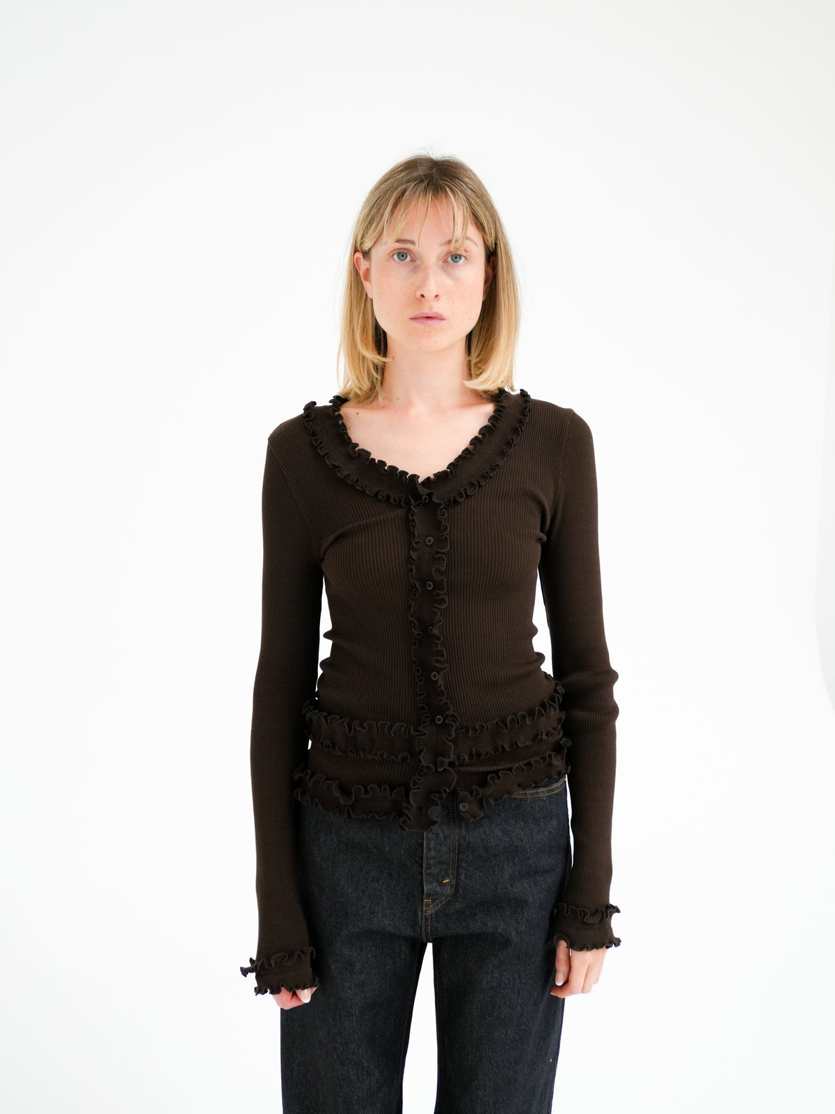 CAROLINE SEAMLESS CARDIGAN IN BROWN BY OPÉRA SPORT