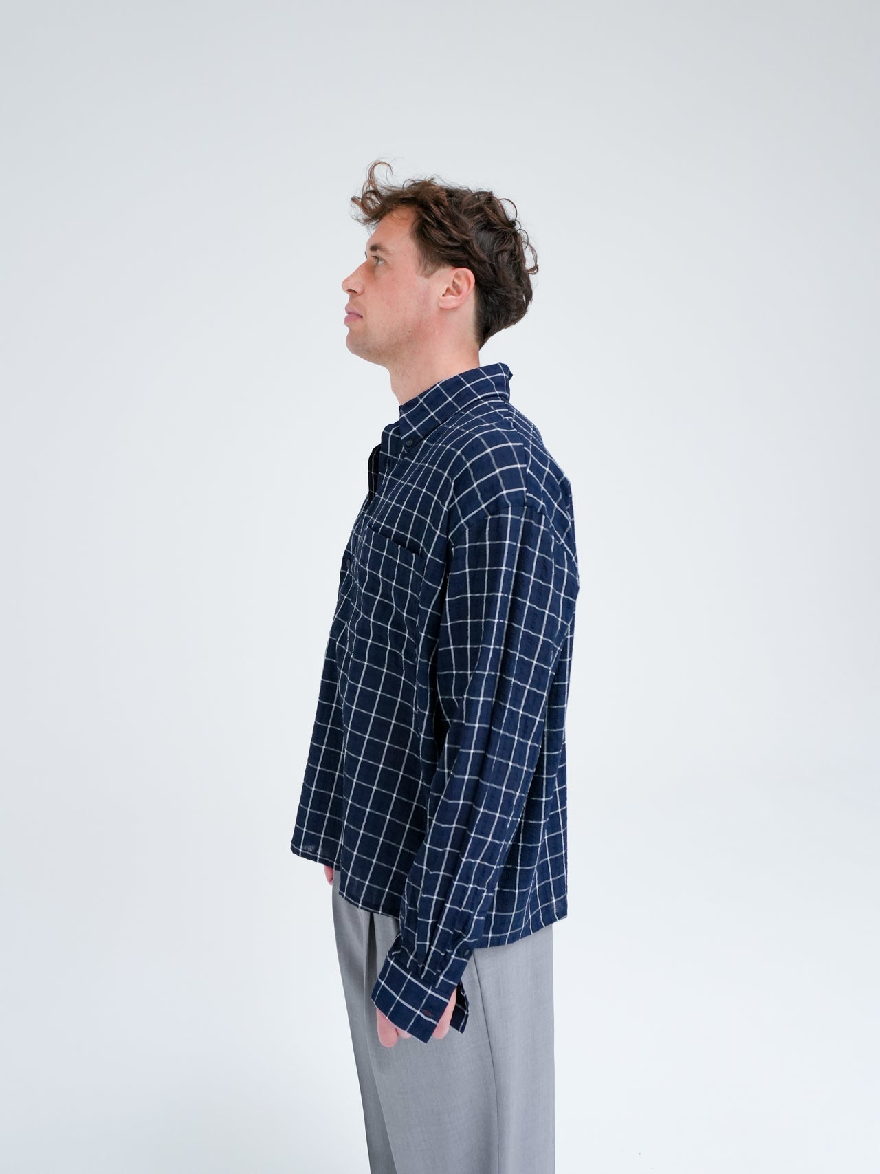 MAZA CHECK SHIRT IN NAVY BLUE BY WON HUNDRED