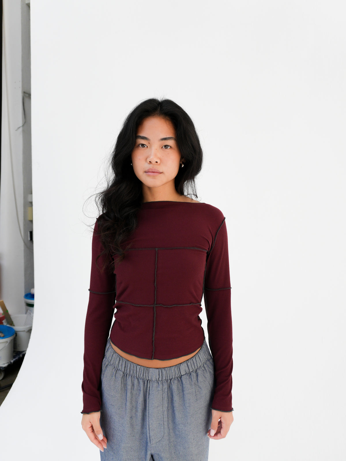 CINDER LONGSLEEVE TEE IN NARA RED BY BASERANGE