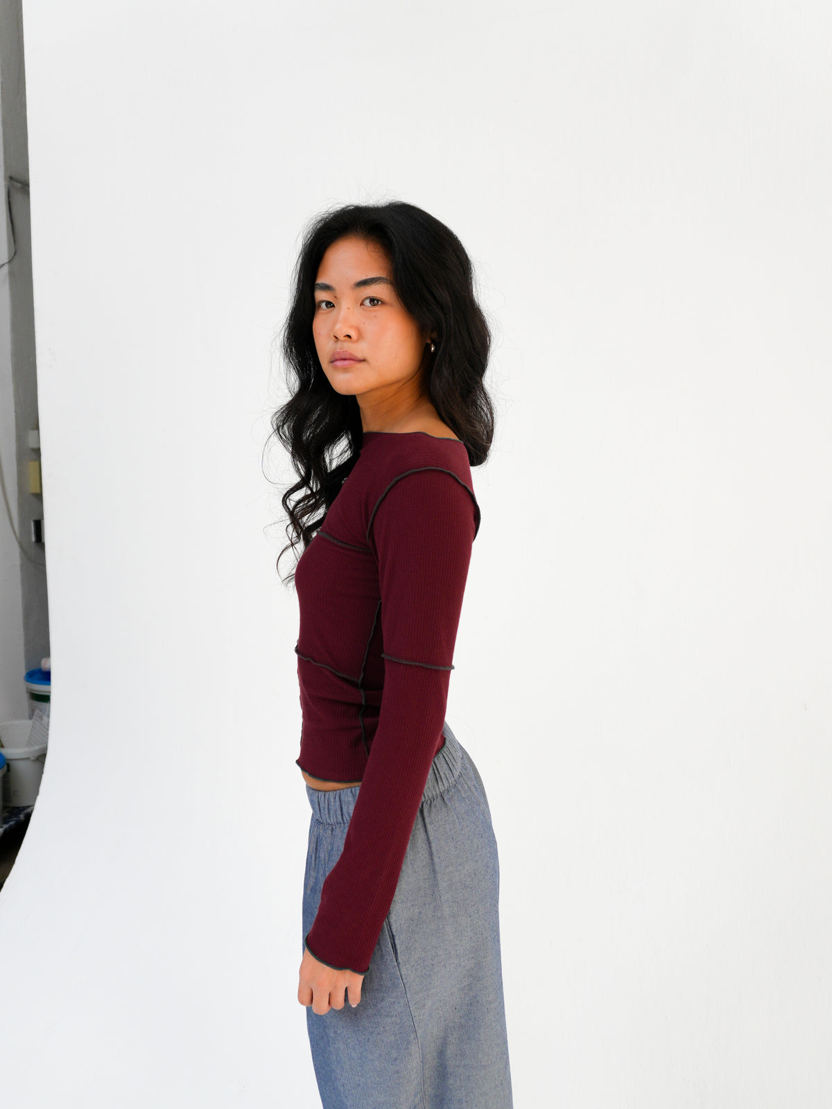 CINDER LONGSLEEVE TEE IN NARA RED BY BASERANGE