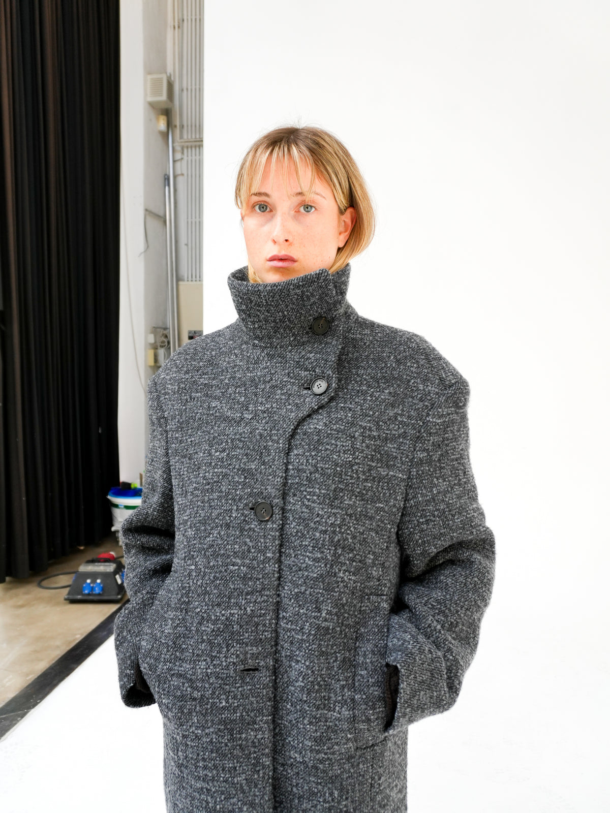 Vida Wool Coat in Granite by Won Hundred