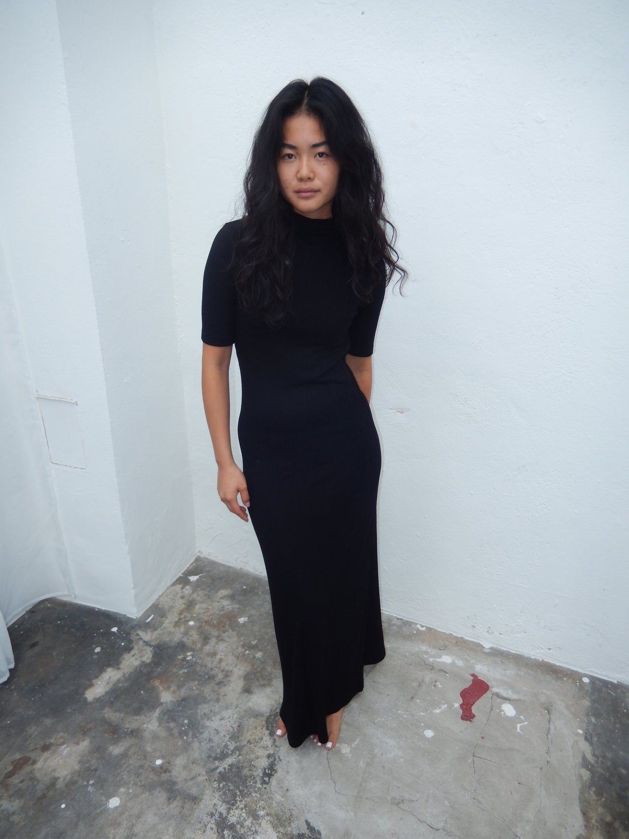 Ribbed Turtle Dress in Black by Hope