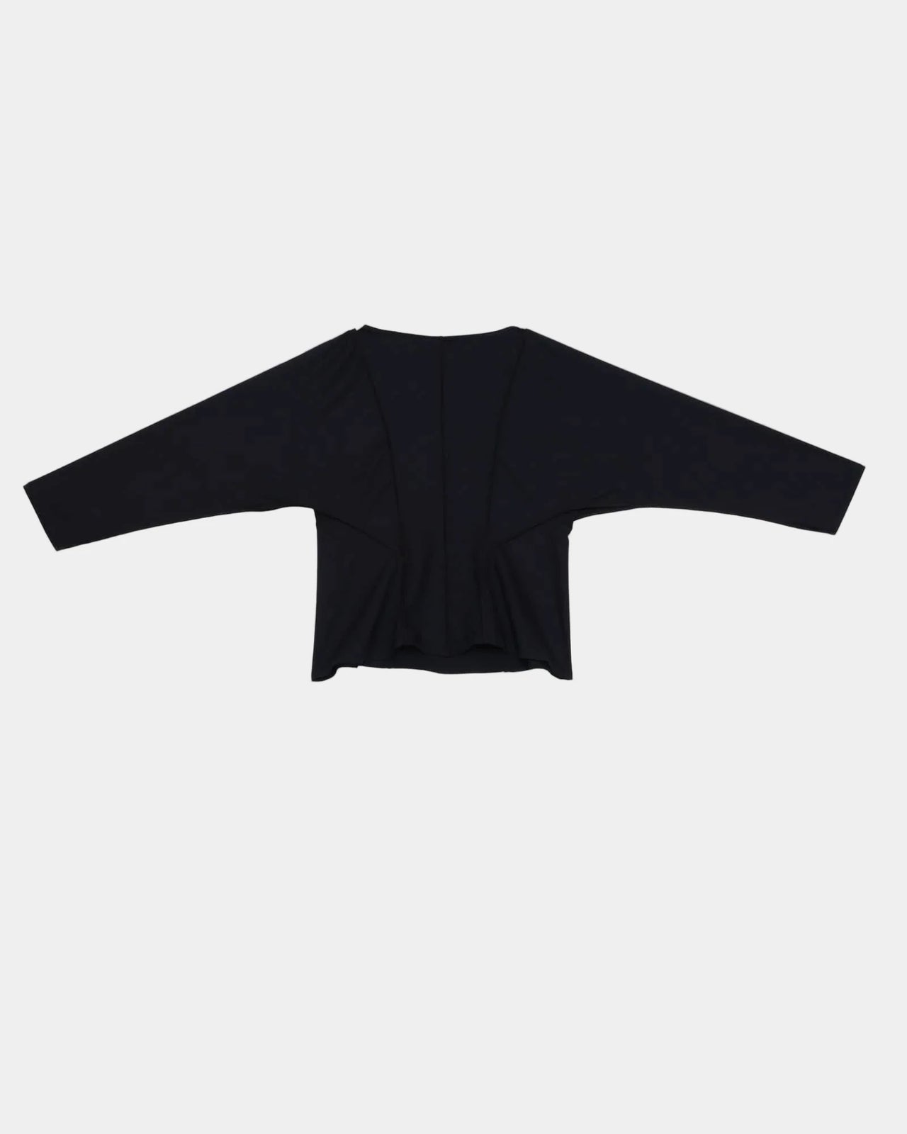 Black long-sleeve top on a light gray background