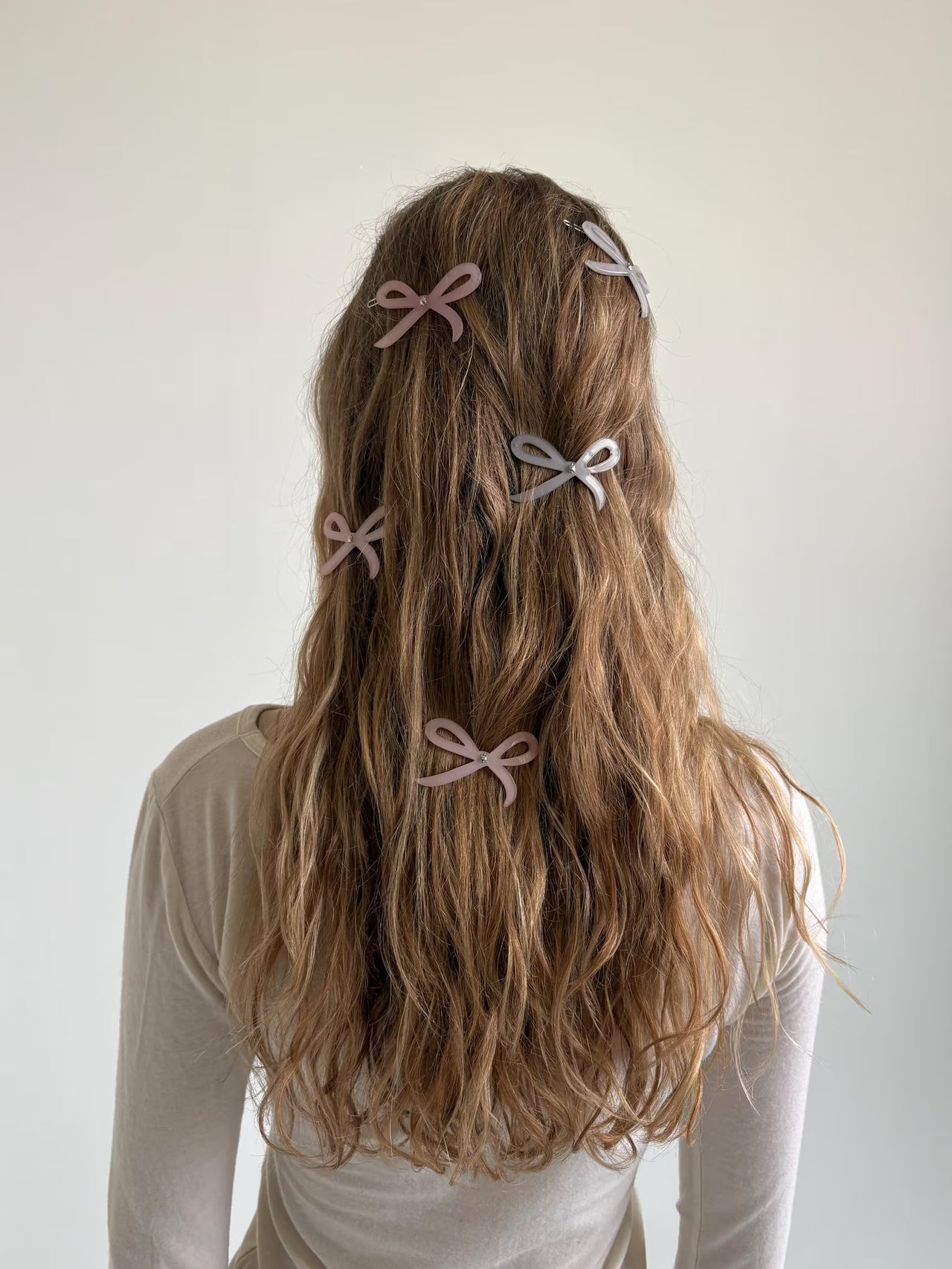 RIBBON SIDE CLIPS IN SOFT PINK BY TURTLESTORY