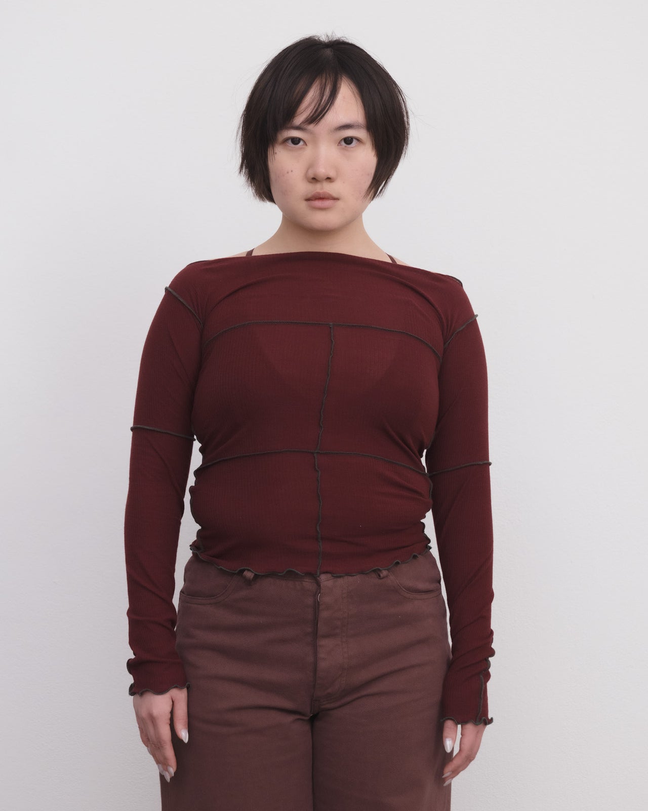 CINDER LONGSLEEVE TEE IN NARA RED BY BASERANGE