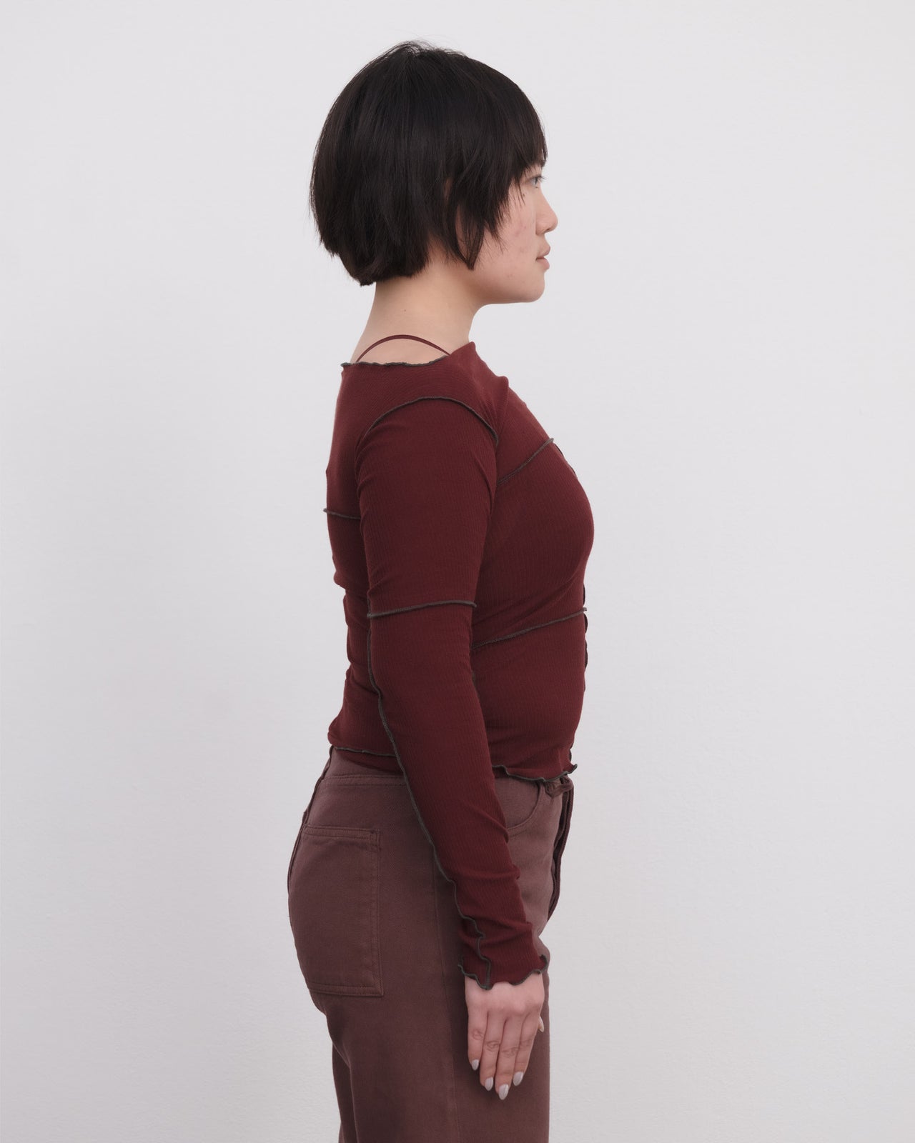 CINDER LONGSLEEVE TEE IN NARA RED BY BASERANGE